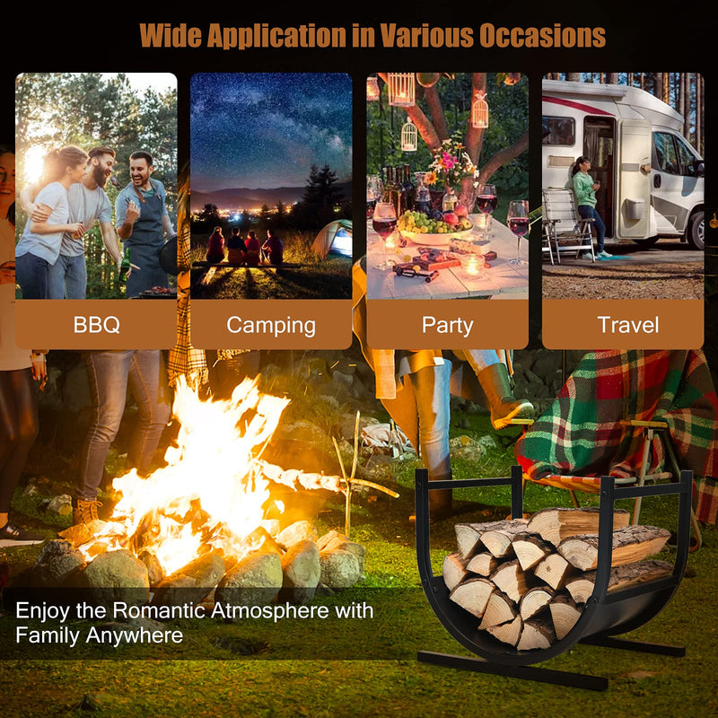 Load image into Gallery viewer, Firewood Rack, 17' U-Shaped Heavy-Duty Iron Log Rack - GoplusUS