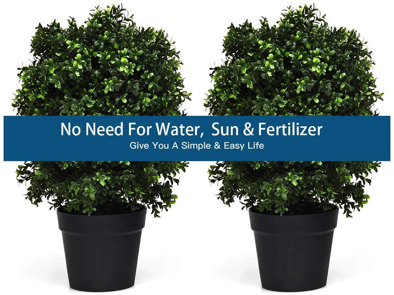 Load image into Gallery viewer, Goplus 2 Pack 2Ft Artificial Boxwood Topiary Ball Tree, UV-Proof Realistic Leaves & Cement-Filled Pot - GoplusUS