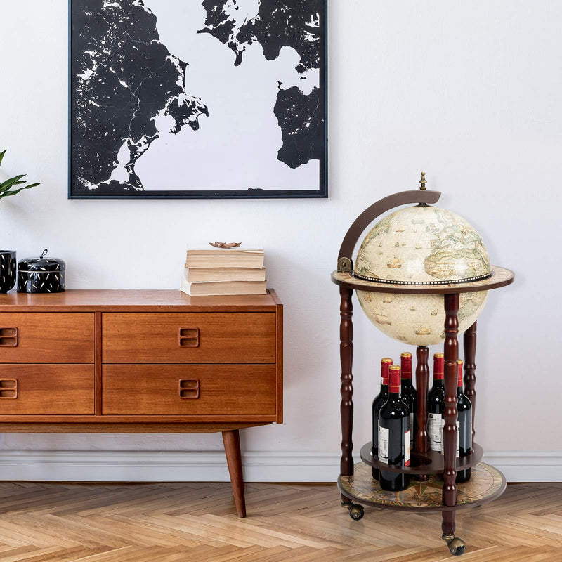 Load image into Gallery viewer, 17" Wood Globe Wine Bar Stand 16th Century Italian Rack Liquor Bottle Shelf - GoplusUS