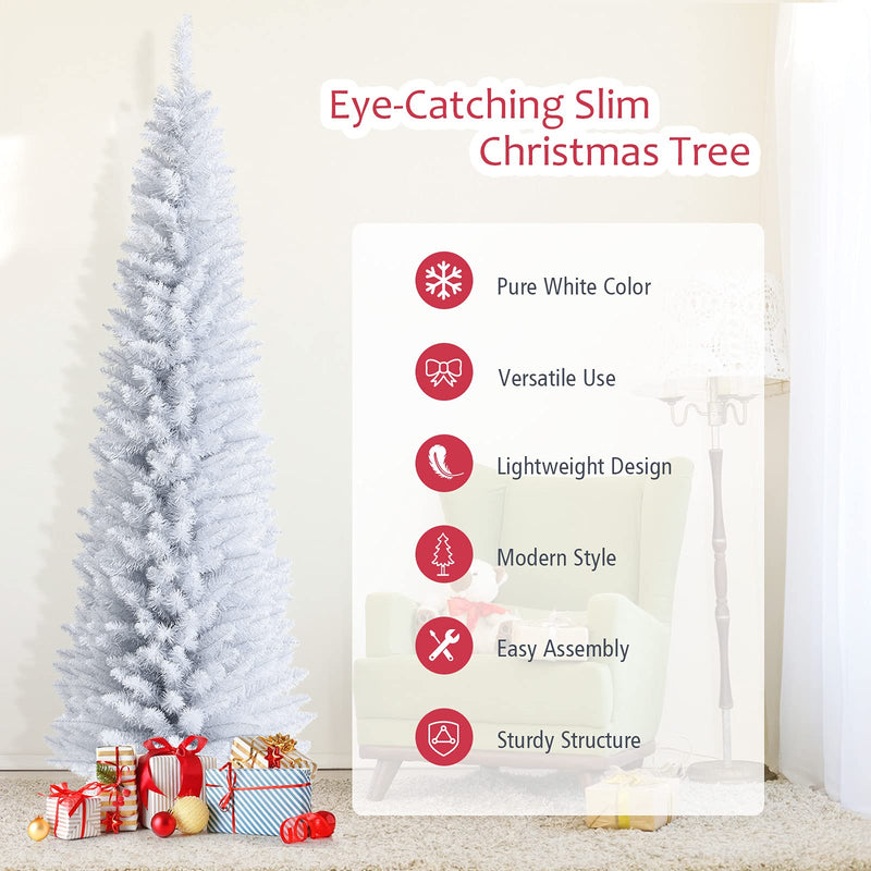 Load image into Gallery viewer, 5FT / 6FT / 7FT Pencil Christmas Tree, Artificial Slim White Christmas Tree - GoplusUS