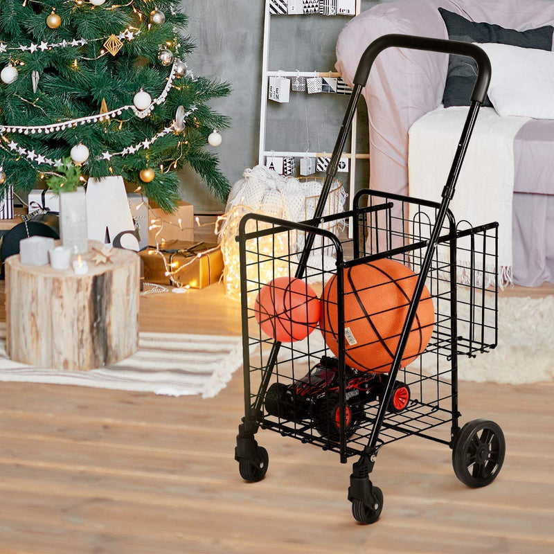 Load image into Gallery viewer, Folding Shopping Utility Cart, Double Basket and 360 Swivel Wheels - GoplusUS