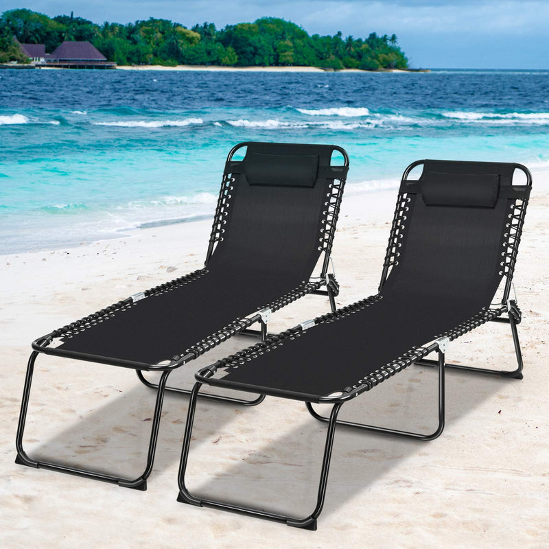 Load image into Gallery viewer, Folding Beach Lounge Chair Black/Gray) - GoplusUS