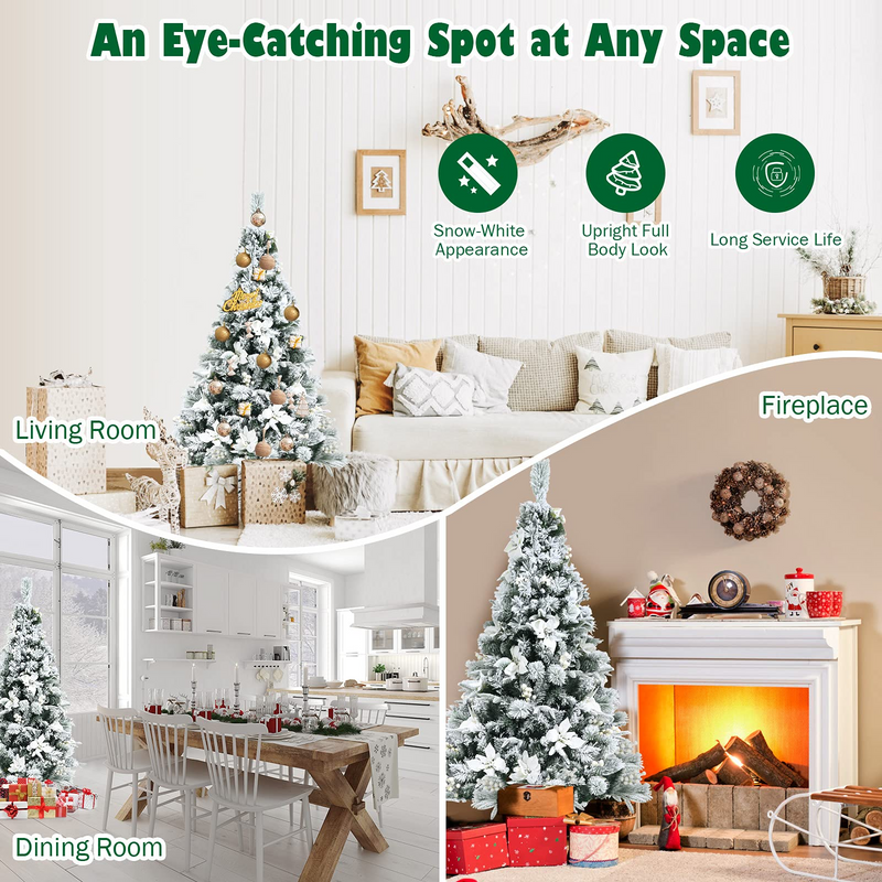 Load image into Gallery viewer, Goplus Snow Flocked Artificial Christmas Tree, Hinged Xmas Tree w/ Folding Metal Stand, Office, Party, Wedding - GoplusUS