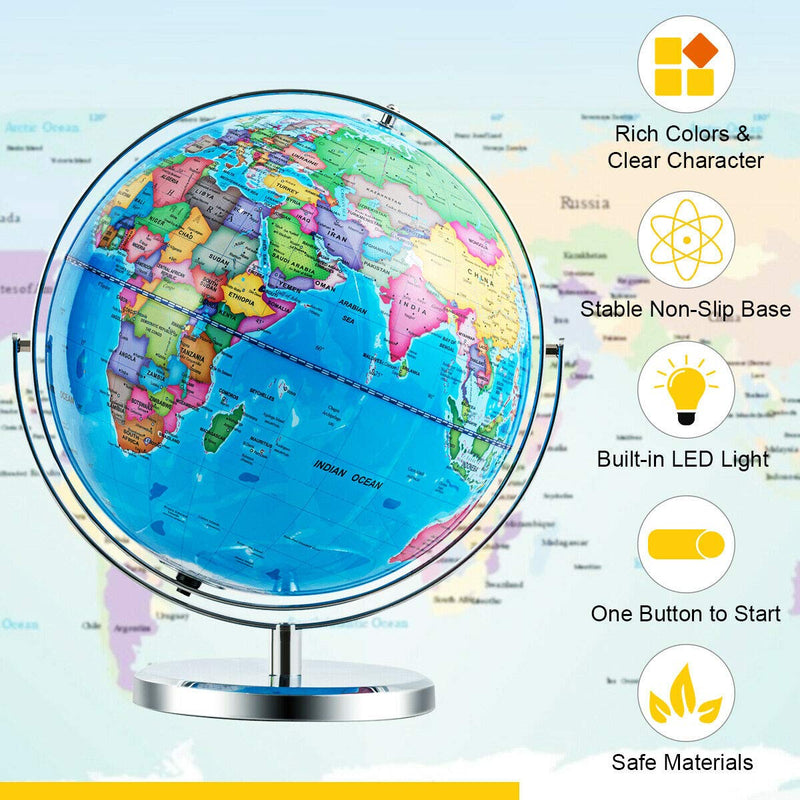 Load image into Gallery viewer, Desktop World Globe, Educational Geographic World Globe with LED Lights - GoplusUS