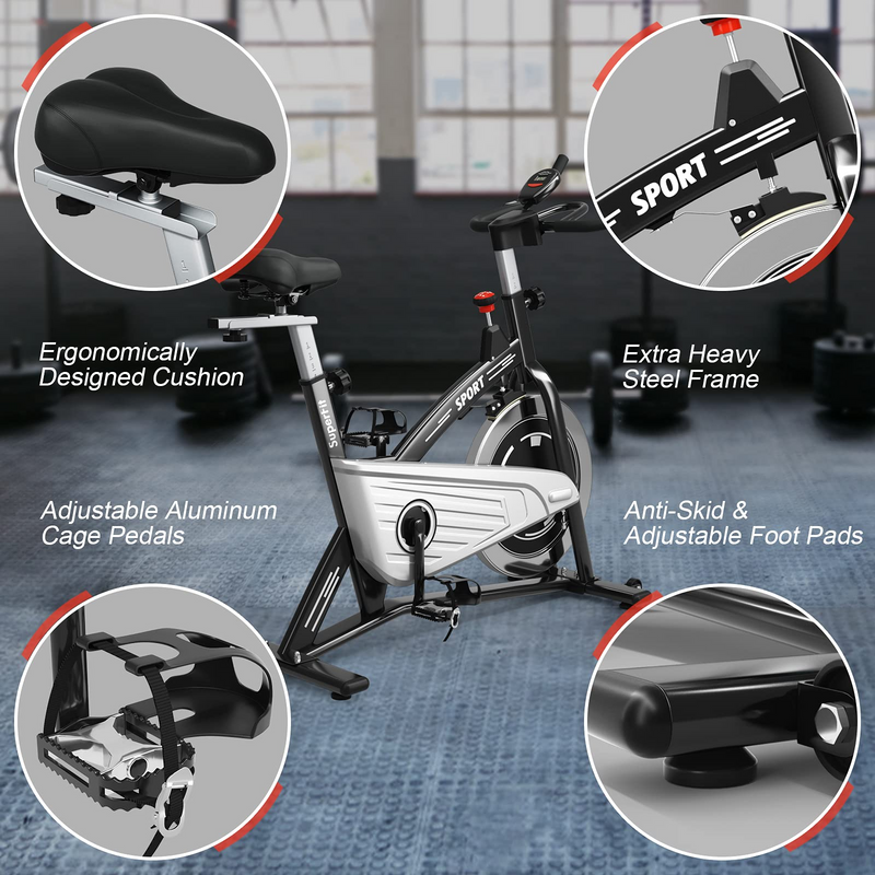 Load image into Gallery viewer, Indoor Exercise Cycling Bike, Smooth Belt Drive Stationary Bike W/ Heart Rate, LCD Monitor - GoplusUS