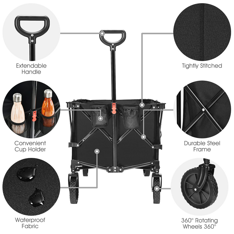 Load image into Gallery viewer, Goplus Collapsible Wagon Cart, 7.5Cu. ft Easy to Fold Garden Utility Trolley w/ Carry Bag (Black) - GoplusUS