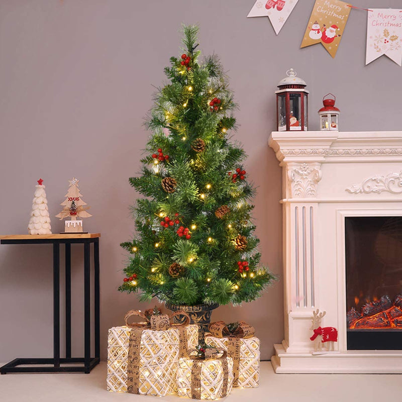 Load image into Gallery viewer, 4 FT Christmas Tree Pre-Lit Tabletop Artificial Entrance Tree with 60 Led Lights - GoplusUS