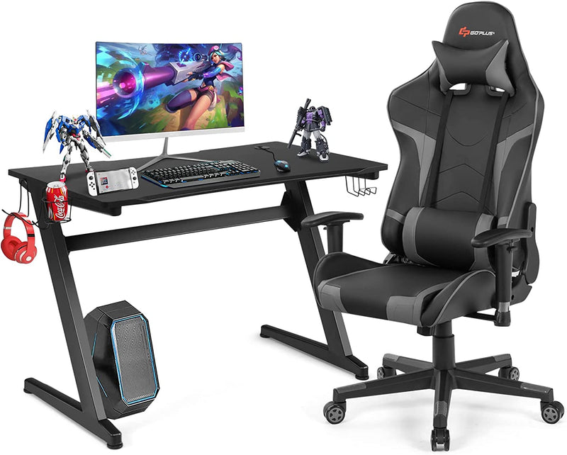 Load image into Gallery viewer, Goplus Gaming Desk & Chair Combo Set, Racing Style Home Office Chair & Desk w/Cup Holder, Headphone Hook & Mouse Pad - GoplusUS