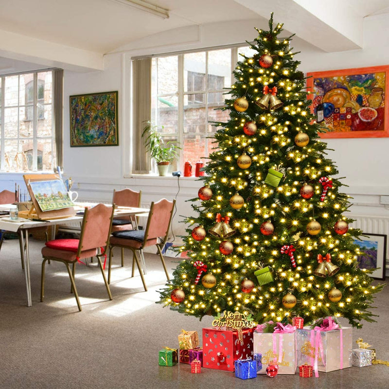 Load image into Gallery viewer, 7.5FT Artificial Christmas Tree Pre-Lit Spruce Hinged Tree - GoplusUS