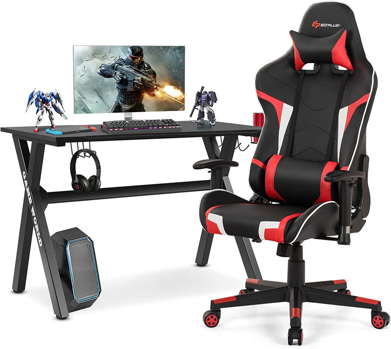 Load image into Gallery viewer, Goplus Gaming Desk & Chair Combo Set, Racing Style X Shaped E-Sport Gamer Desk & PVC Computer Chair - GoplusUS