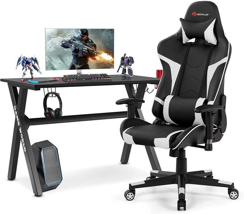Load image into Gallery viewer, Goplus Gaming Desk & Chair Combo Set, Racing Style X Shaped E-Sport Gamer Desk & PVC Computer Chair - GoplusUS