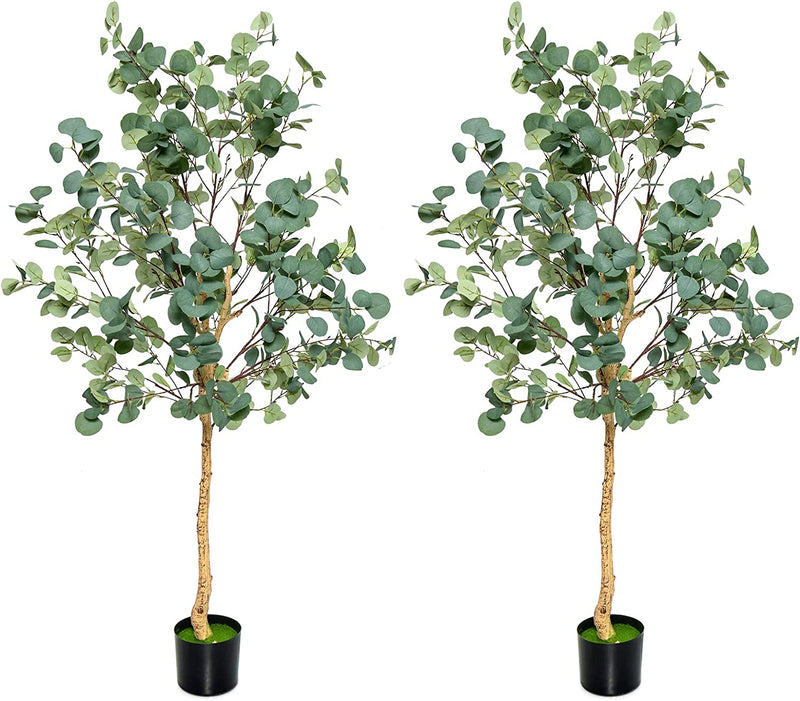 Load image into Gallery viewer, Goplus 5.5ft Artificial Eucalyptus Tree, Tall Faux Eucalyptus Stems Fake Plants in Pot with 517 Silver Dollar Leaves