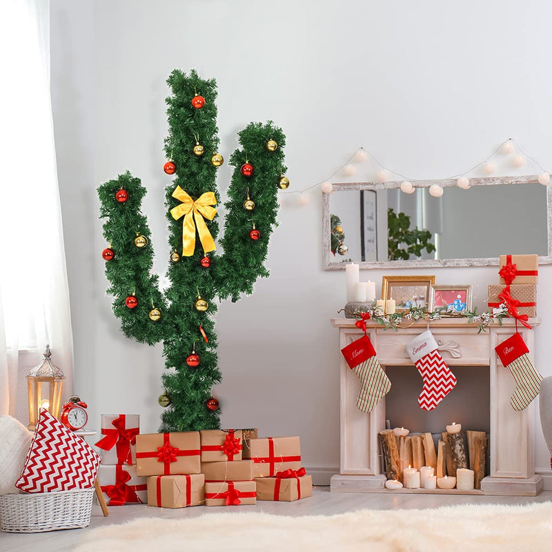 Load image into Gallery viewer, Pre-Lit Artificial Cactus Christmas Tree with LED Lights and Ball Ornaments - Goplus