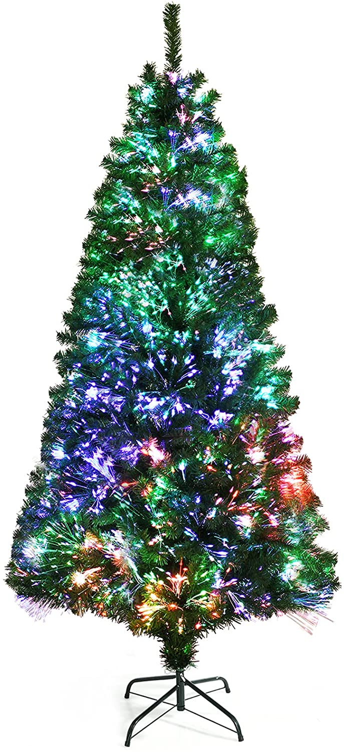Load image into Gallery viewer, Goplus Fiber Optic Artificial Christmas Tree, Pre-lit Premium Spruce Tree with Solid Metal Stand - GoplusUS