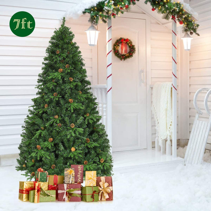 Load image into Gallery viewer, 7ft Pre-Lit Artificial Christmas Tree, Premium Spruce Hinged Tree with 460 LED Lights - GoplusUS