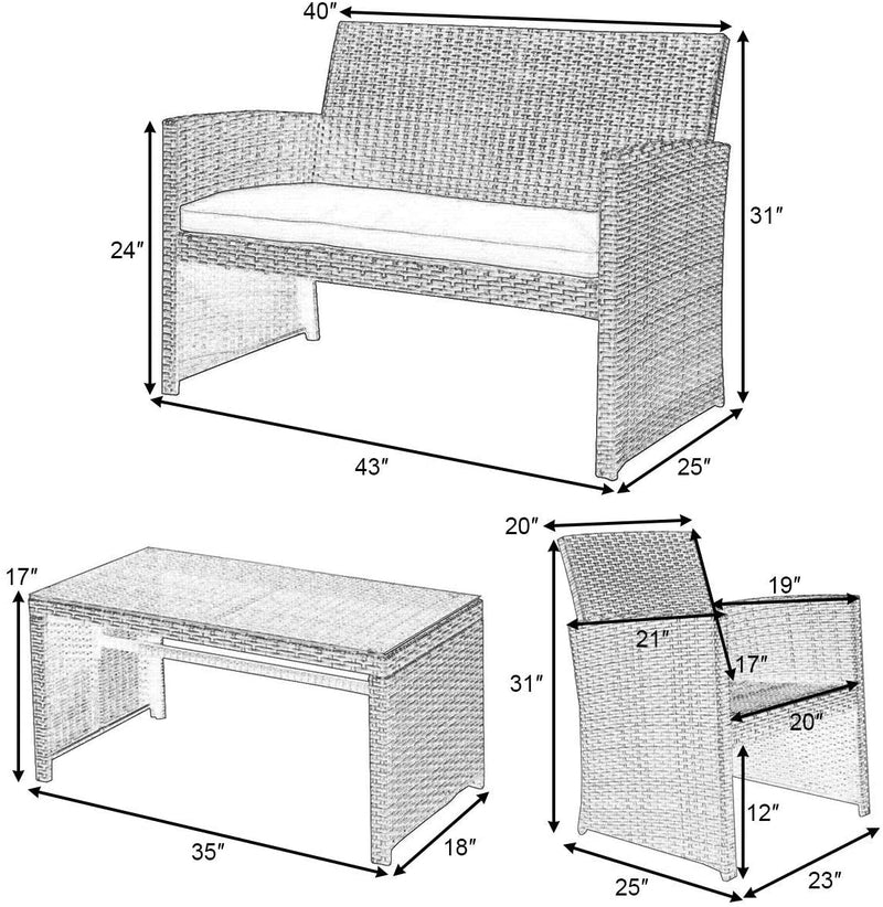 Load image into Gallery viewer, 4-Piece Wicker Patio Furniture Set for Outdoor Garden Lawn Pool Backyard (Mix Gray) - GoplusUS
