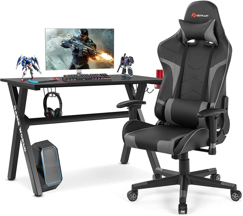 Load image into Gallery viewer, Goplus Gaming Desk & Chair Combo Set, Racing Style X Shaped E-Sport Gamer Desk & PVC Computer Chair - GoplusUS
