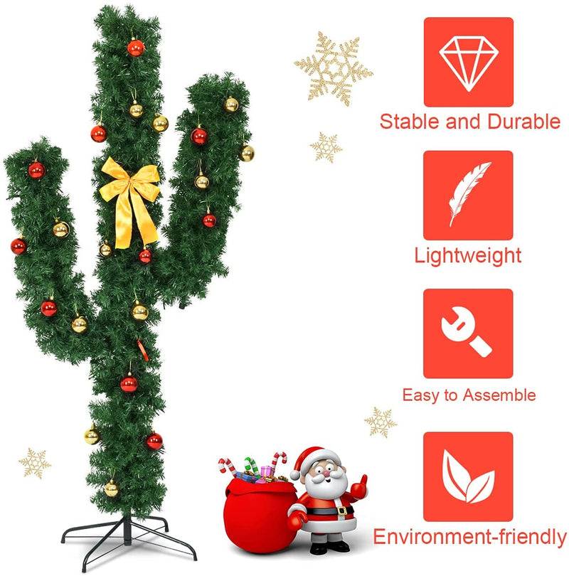 Load image into Gallery viewer, Pre-Lit Artificial Cactus Christmas Tree with LED Lights and Ball Ornaments - Goplus