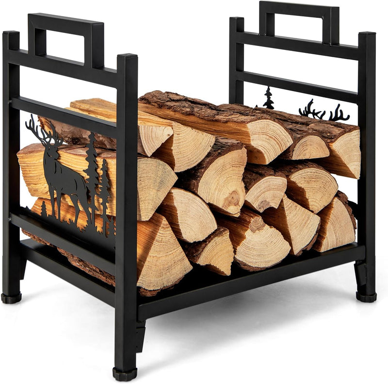 Load image into Gallery viewer, Goplus Firewood Rack Outdoor, 4 FT Metal Log Storage Rack with Mesh Sides & Base