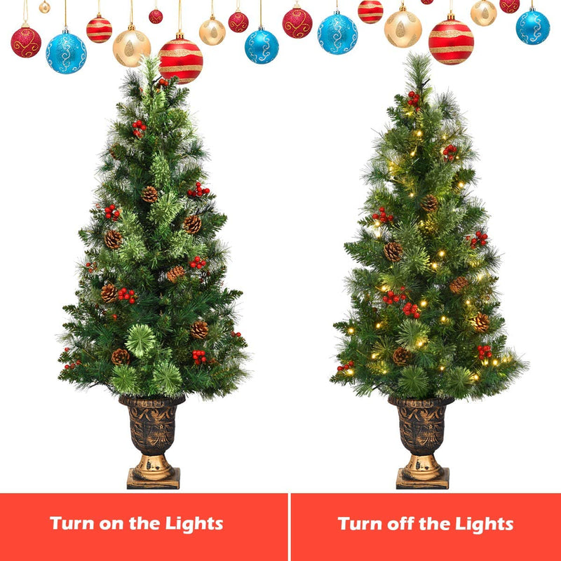 Load image into Gallery viewer, 5 FT Christmas Tree Pre-Lit Tabletop Artificial Entrance Tree with 100 Led Lights - GoplusUS