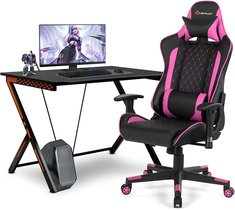 Load image into Gallery viewer, Goplus Gaming Desk & Chair Combo Set, Racing Style Home Office Gamer Workstation w/Massage Lumbar Support & Headrest - GoplusUS