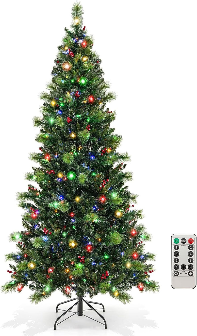 Load image into Gallery viewer, Goplus Pre-Lit Artificial Christmas Tree, Hinged Xmas Tree with 670 PVC & Pine Needles Branch Tips