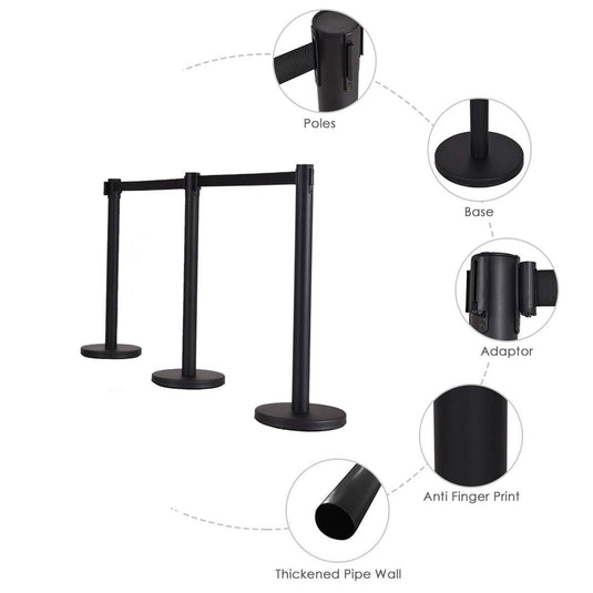6Pcs Stanchions, Crowd Control Barriers with 6.5' Retractable Belt - GoplusUS