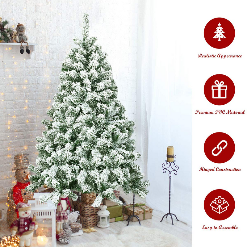 Load image into Gallery viewer, Goplus 4.5FT Snow Flocked Christmas Tree, Artificial Hinged Pine Tree with Premium PVC Needles & Solid Foldable Metal Stand - GoplusUS