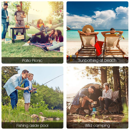 Double Folding Picnic Chairs Umbrella Mini Table Beverage Holder Carrying Bag - GoplusUS