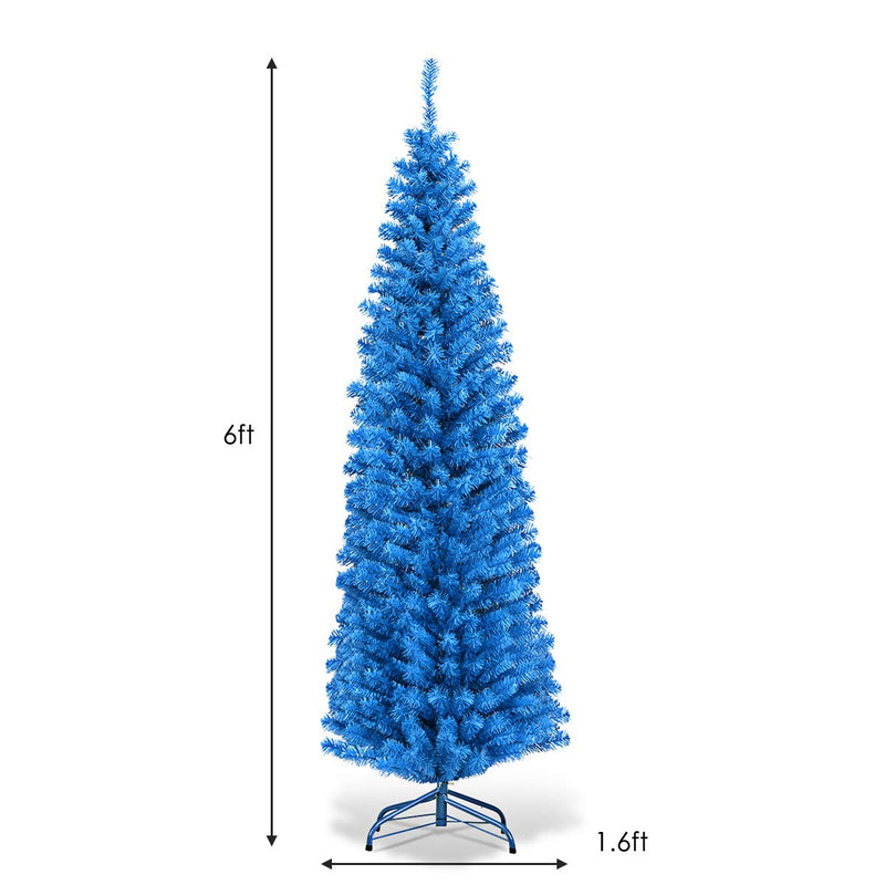 Load image into Gallery viewer, 6ft Blue Pencil Christmas Tree, Artificial Slim Tree - GoplusUS