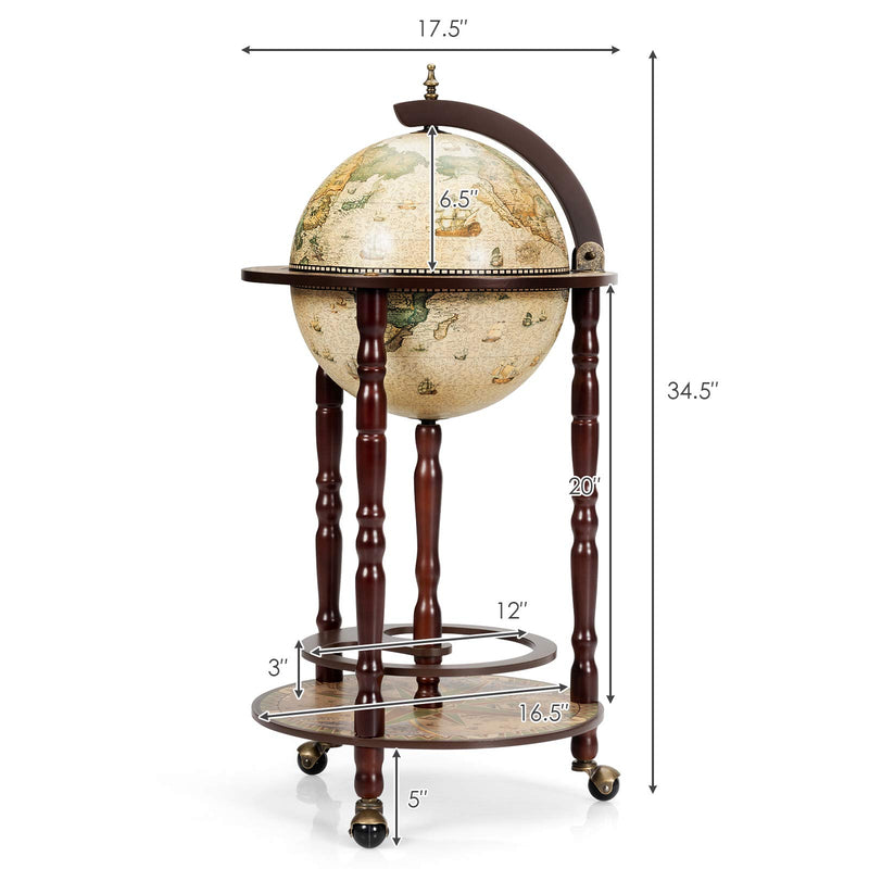Load image into Gallery viewer, 17" Wood Globe Wine Bar Stand 16th Century Italian Rack Liquor Bottle Shelf - GoplusUS