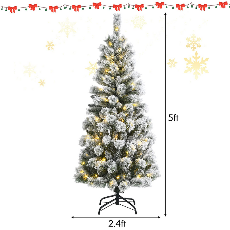 Load image into Gallery viewer, Goplus 5ft Pre-lit Snow Flocked Christmas Tree, Premium Hinged Artificial Pine Tree w/ 9 Lighting Modes & 140 Color Changing LED Lights - GoplusUS