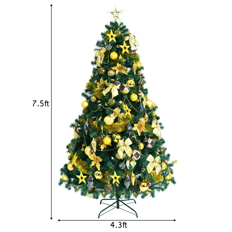 Load image into Gallery viewer, Goplus 7.5FT Pre-Lit Christmas Tree, Artificial Xmas Tree w/ 140 Golden Ornaments, 250 Replaceable LED Lights & 1100 Branch Tips - GoplusUS