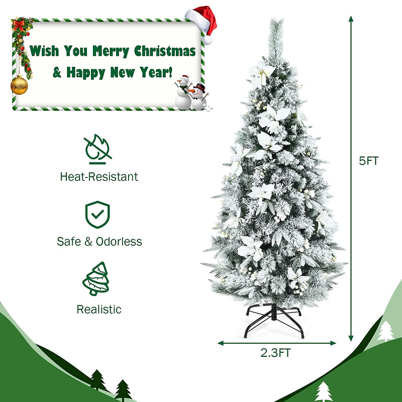 Load image into Gallery viewer, Goplus Snow Flocked Pencil Christmas Tree, Hinged Artificial Skinny Xmas Tree with White Berries - GoplusUS