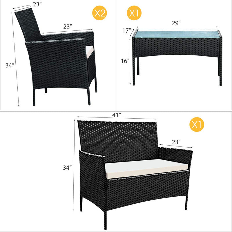 Load image into Gallery viewer, Rattan Sofa Furniture Set Outdoor Garden Patio 4-Piece Cushioned Seat Wicker (Black)