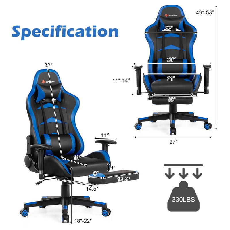 Load image into Gallery viewer, Massage Gaming Chair, Reclining Backrest, Handrails and Seat Height Adjustment - GoplusUS
