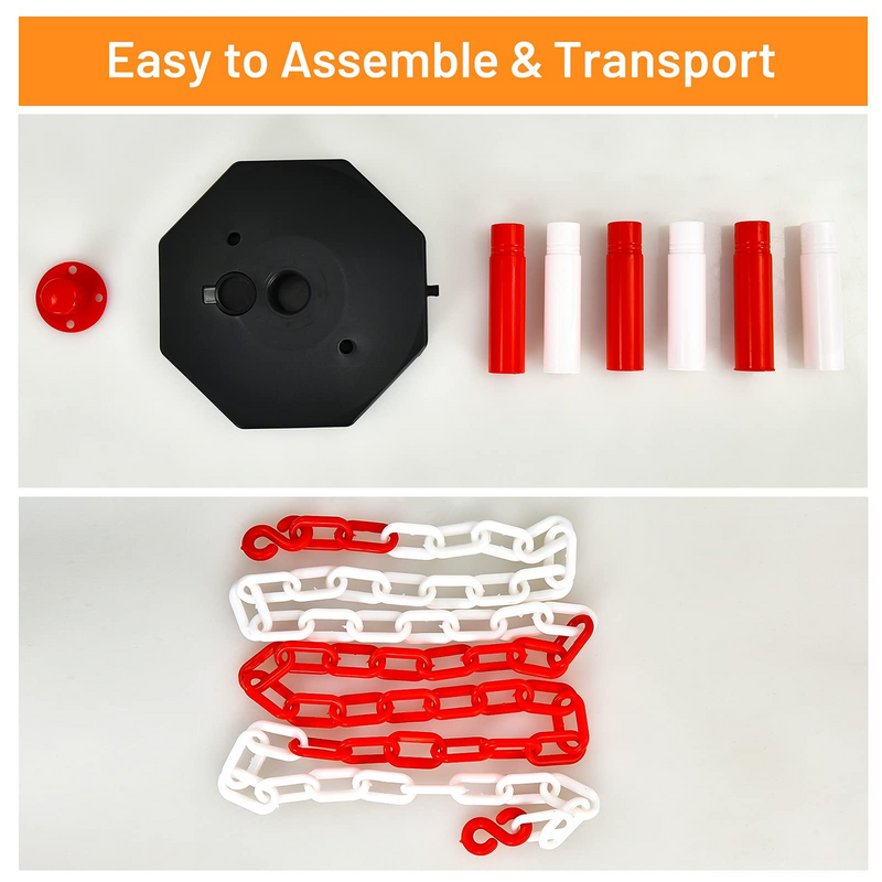 Load image into Gallery viewer, Goplus 2 Pack Delineator Post Cone, Traffic Cones Safety Barrier with Octagonal Fillable Base & 5FT Link Chains (2PCS, White+Red) - GoplusUS