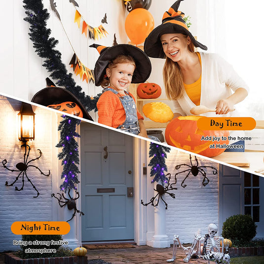 9FT Black Halloween Garland with Lights - GoplusUS