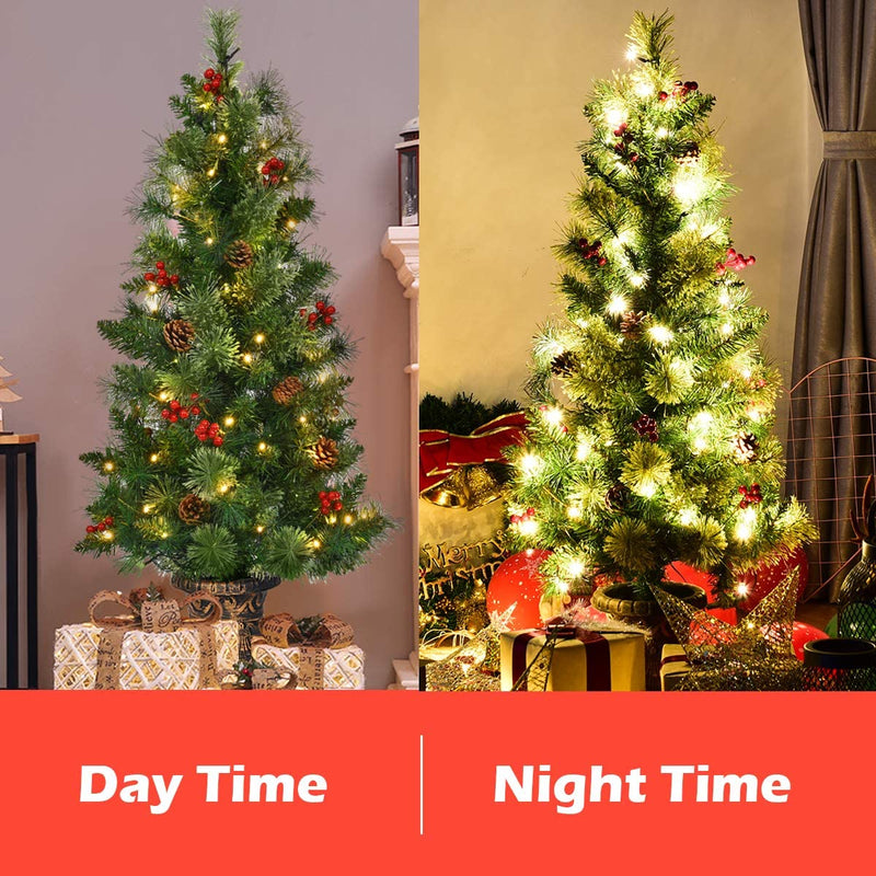 Load image into Gallery viewer, 4 FT Christmas Tree Pre-Lit Tabletop Artificial Entrance Tree with 60 Led Lights - GoplusUS