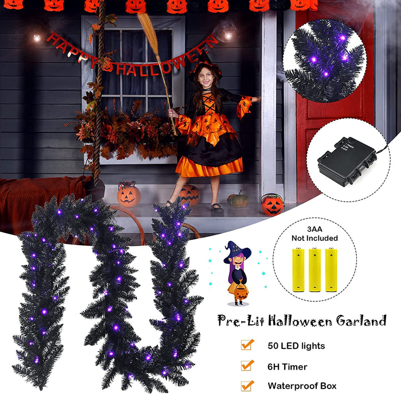 Load image into Gallery viewer, 9FT Black Halloween Garland with Lights - GoplusUS
