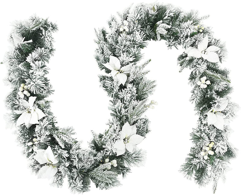 Load image into Gallery viewer, 9ft Snow Flocked Christmas Garland with 50 LED Light - GoplusUS