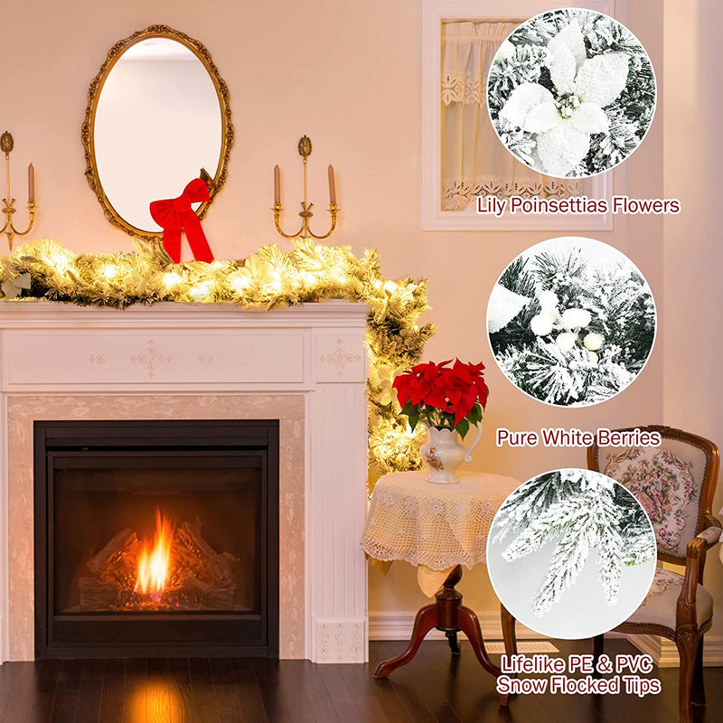 Load image into Gallery viewer, 9ft Snow Flocked Christmas Garland with 50 LED Light - GoplusUS