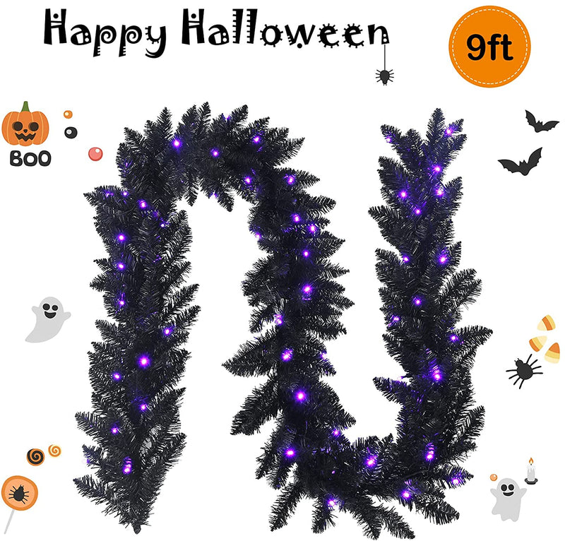 Load image into Gallery viewer, 9FT Black Halloween Garland with Lights - GoplusUS