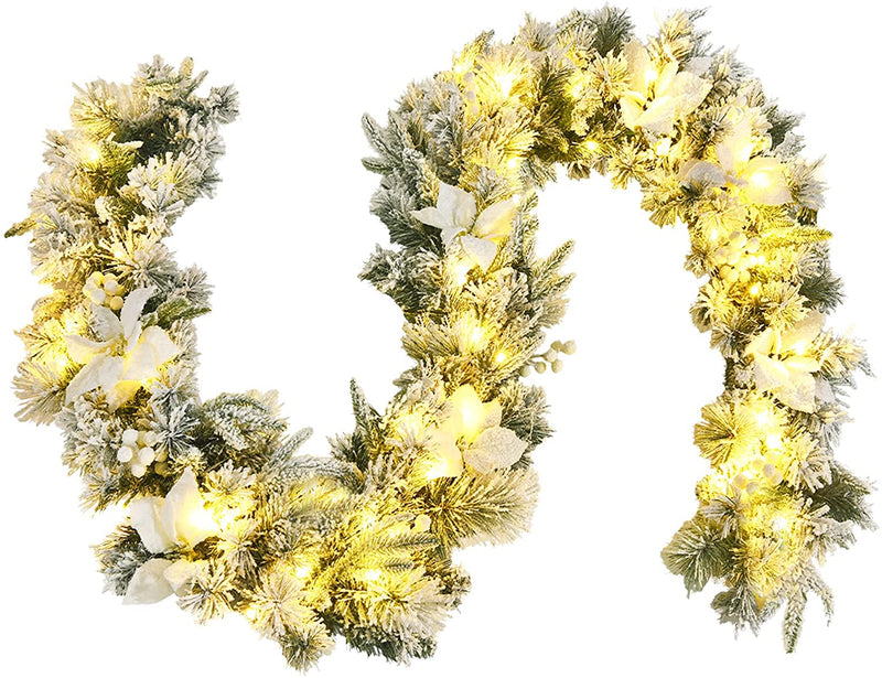 Load image into Gallery viewer, 9ft Snow Flocked Christmas Garland with 50 LED Light - GoplusUS