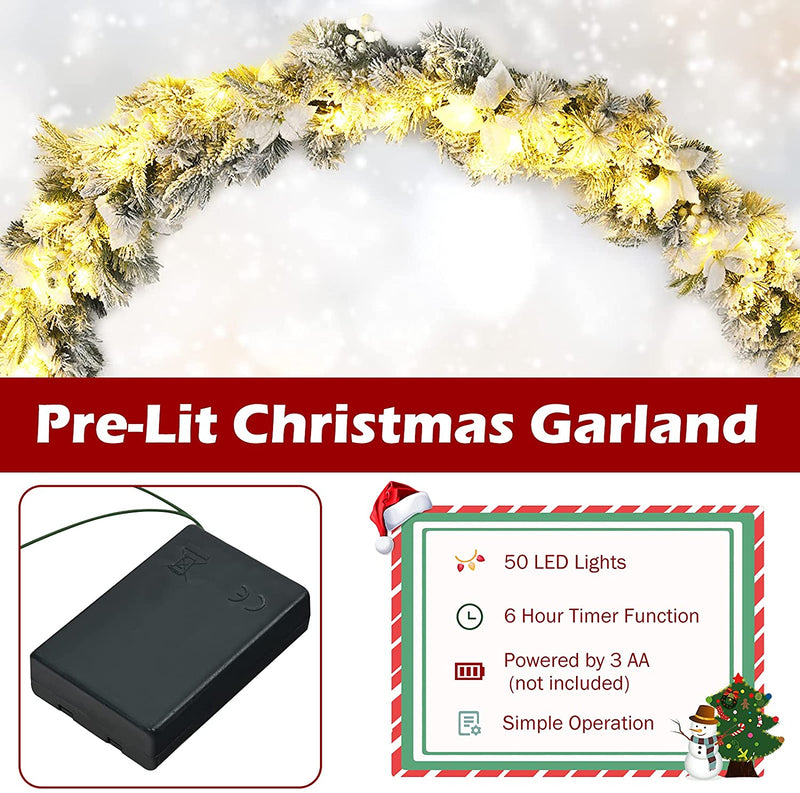 Load image into Gallery viewer, 9ft Snow Flocked Christmas Garland with 50 LED Light - GoplusUS