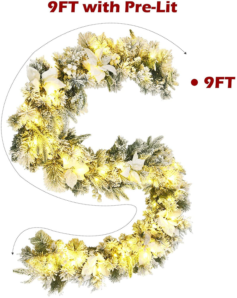 Load image into Gallery viewer, 9ft Snow Flocked Christmas Garland with 50 LED Light - GoplusUS