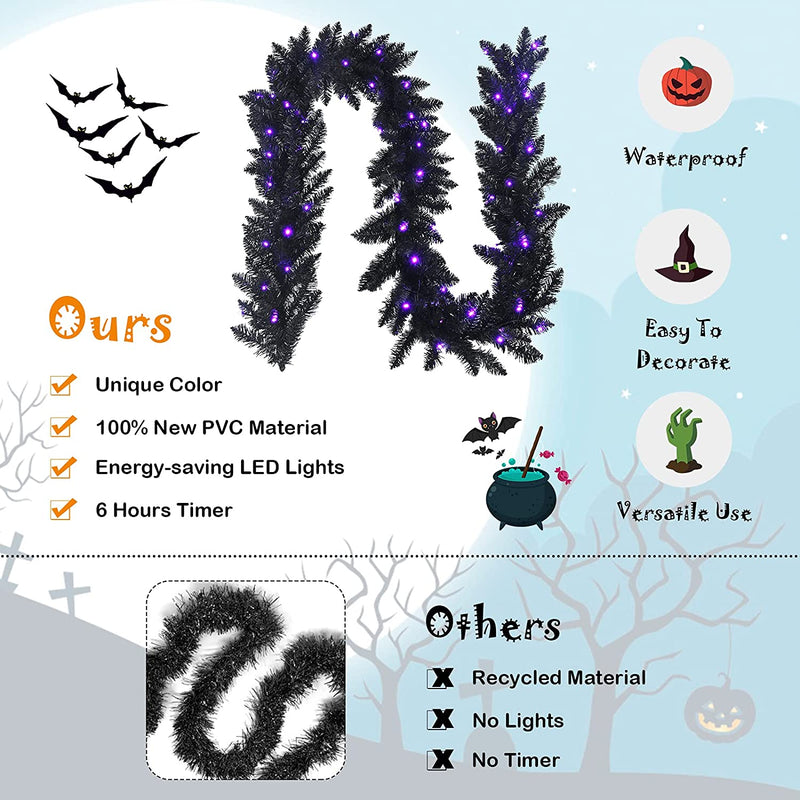 Load image into Gallery viewer, 9FT Black Halloween Garland with Lights - GoplusUS