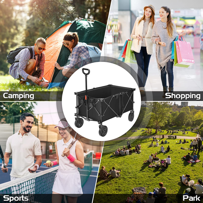 Load image into Gallery viewer, Goplus Collapsible Wagon Cart, 7.5Cu. ft Easy to Fold Garden Utility Trolley w/ Carry Bag (Black) - GoplusUS
