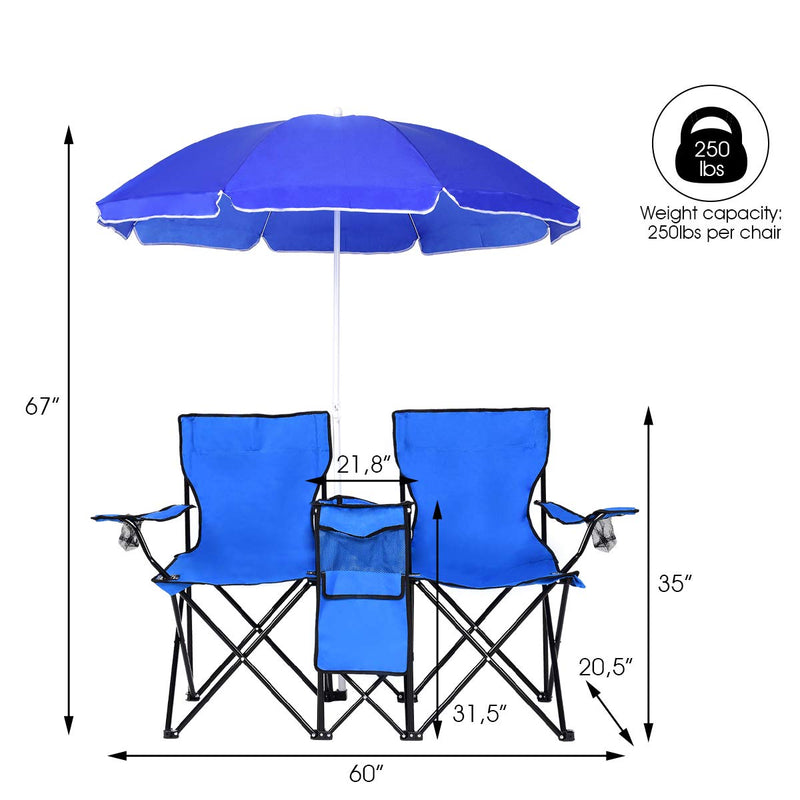 Load image into Gallery viewer, Double Folding Picnic Chairs Umbrella Mini Table Beverage Holder Carrying Bag - GoplusUS