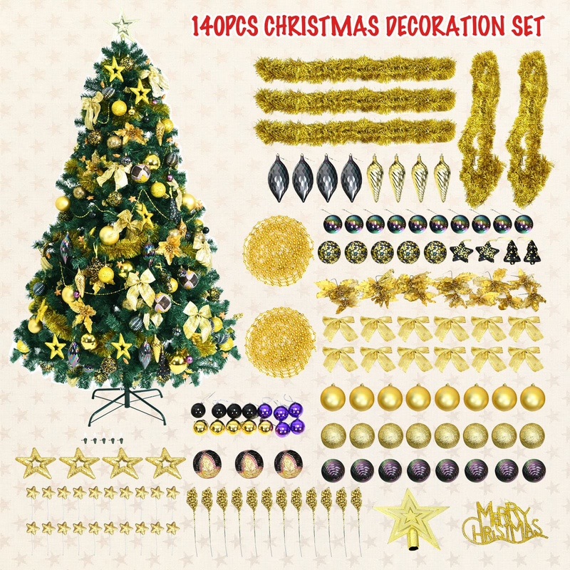 Load image into Gallery viewer, Goplus 7.5FT Pre-Lit Christmas Tree, Artificial Xmas Tree w/ 140 Golden Ornaments, 250 Replaceable LED Lights & 1100 Branch Tips - GoplusUS